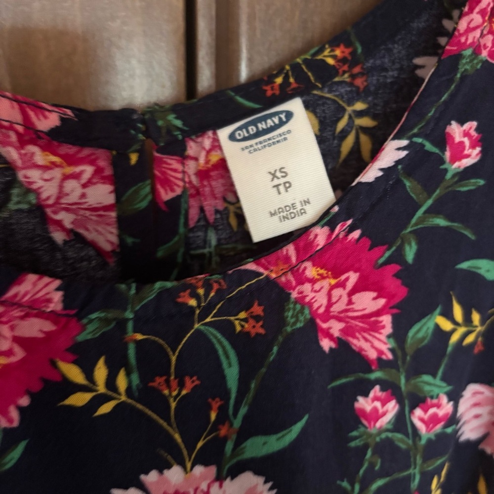 Old Navy Printed Sleeveless Swing Dress for Women Size XS Navy Blue Pink Floral - Picture 8 of 8
